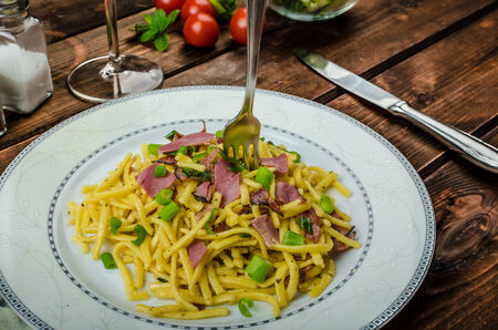 Homemade with roasted Black Forest ham - schwarzwald ham and spring onionの写真素材