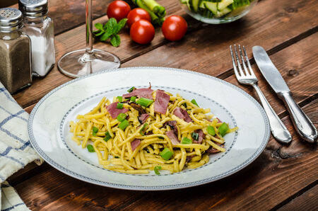 Homemade with roasted Black Forest ham - schwarzwald ham and spring onionの写真素材