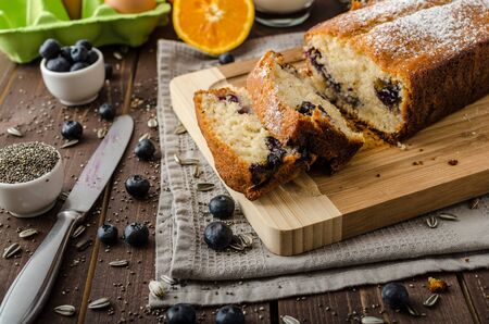 Blueberry yogurt sweet bread with chia seedの写真素材