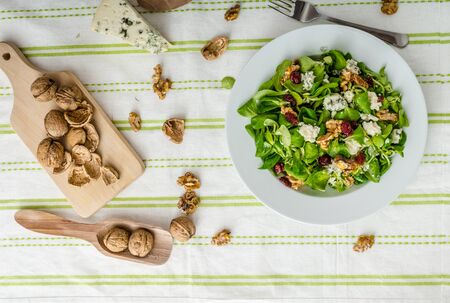 Salad with blue cheese and balsamic dressing, with nuts and cranberriesの写真素材