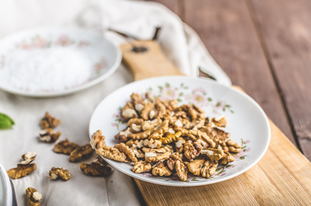 Lambs lettuce salad with walnuts and radish, simple and deliciousの写真素材