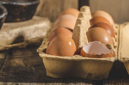 Domestic organic eggs, product photo, place for your advertisment or textの写真素材