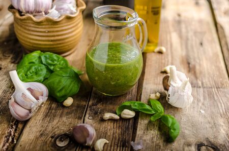 Original Italian pesto from olive oil, basil, nuts, little garlic and pamesanの写真素材