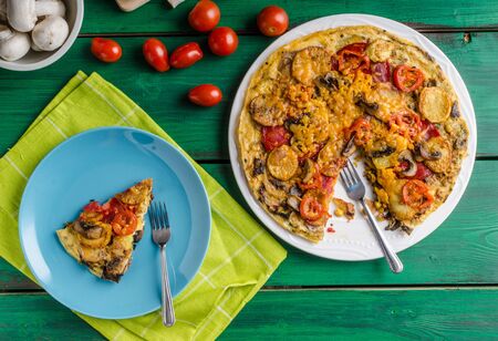 Potato frittata with chorizo and tomatoesの写真素材