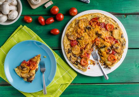 Potato frittata with chorizo and tomatoesの写真素材