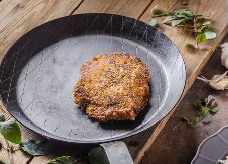 Potato pancakes with coleslaw, place for your advertisingの写真素材