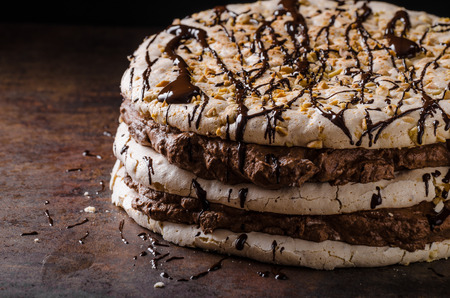 Chocolate Pavlova Cake, delicious cake from egg whites, nuts and chocolateの写真素材