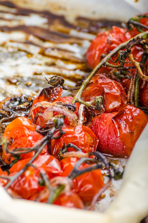 Crostini with roasted tomato and fresh cheeseの写真素材
