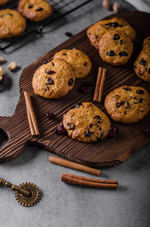 Carrots cookies with cranberries and little cinnamonの写真素材