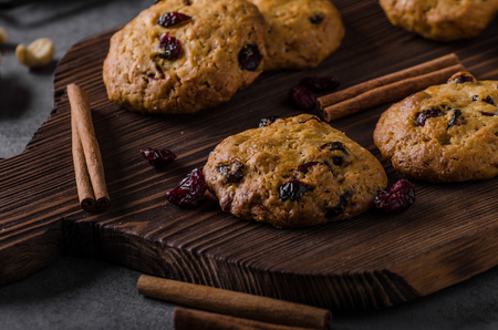 Carrots cookies with cranberries and little cinnamonの写真素材