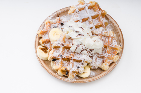 Sugar waffles product photo, food photography, food stock, place for advertismentの写真素材