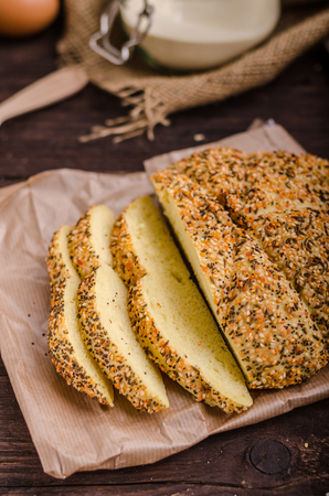 Homemade bread, product photo, selective focus, others pastries behindの写真素材