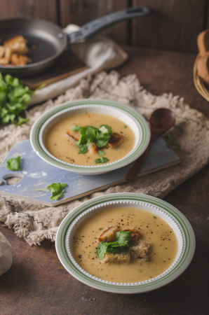 Delicious homemade soup, food photography, bio organic foodの写真素材