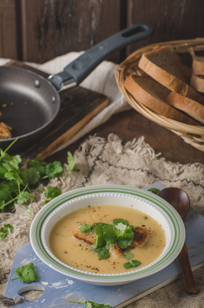 Delicious homemade soup, food photography, bio organic foodの写真素材