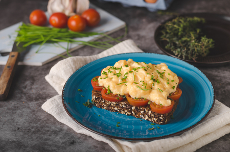 Wholemeal bread sandwitch, fresh vegetable and eggsの写真素材