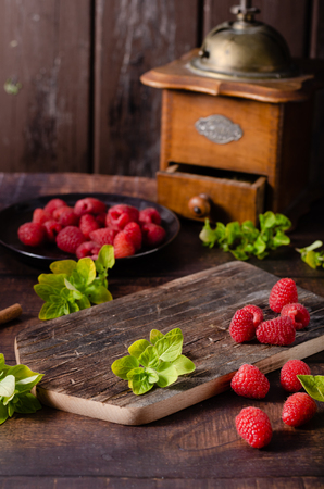 Delicious dessert with dark chocolate and fresh raspberry insideの写真素材