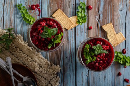 Traditional cheesecake but in glass with butter cookies
