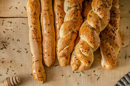 Delicious homemade salted sticks with cumin and sea saltの写真素材