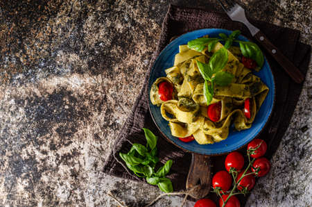 Homemade pesto with nuts, garlic and basilの写真素材