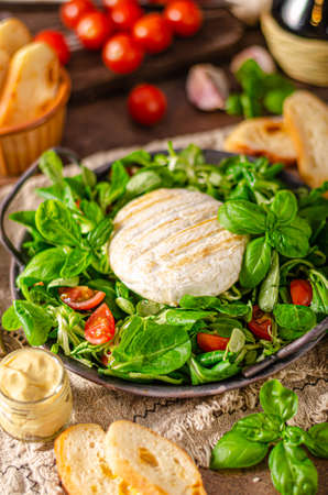 Fresh salad with grilled camembert and dijon mustardの写真素材