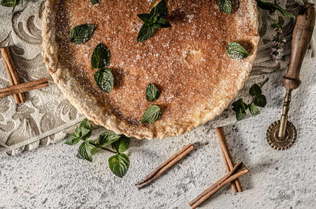 Delicious and simple cake with herbs and caramel inside