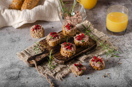 Delicious homemade pate with wholegrain pastry and herbs
