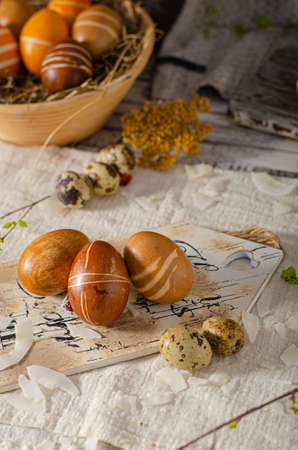 Beautiful traditional easter eggs homemade, all bio organicの写真素材