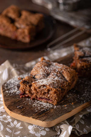 Delicious dessert with plum jam with organic fruitの写真素材