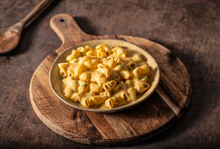 Delicous pasta with cheese sauce and organic herbsの写真素材