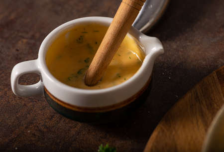 Delicous pasta with cheese sauce and organic herbsの写真素材