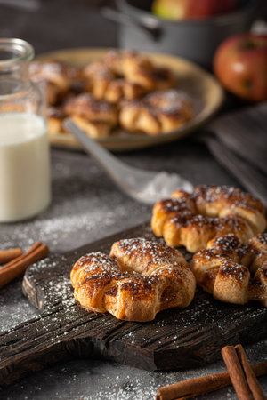 Original Czech apple strudel with cinnamon and sugarの写真素材