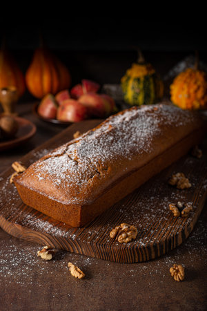 Delicious and healthy bread from pumpkins with nutsの写真素材