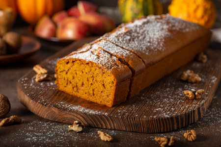 Delicious and healthy bread from pumpkins with nutsの写真素材