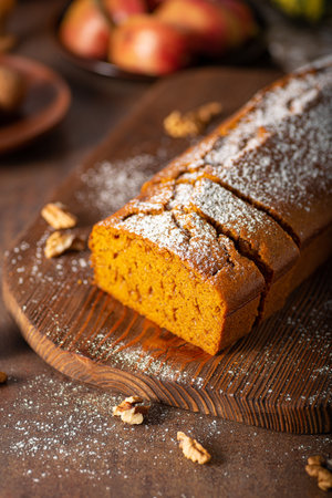 Delicious and healthy bread from pumpkins with nutsの写真素材