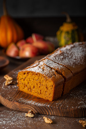 Delicious and healthy bread from pumpkins with nutsの写真素材