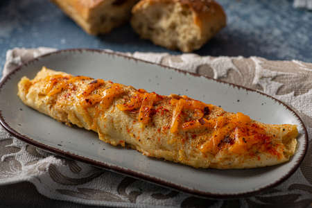 Delicious omelette from organic eggs with chilli and cheddarの写真素材