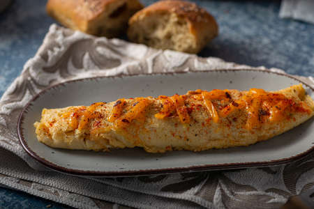 Delicious omelette from organic eggs with chilli and cheddarの写真素材