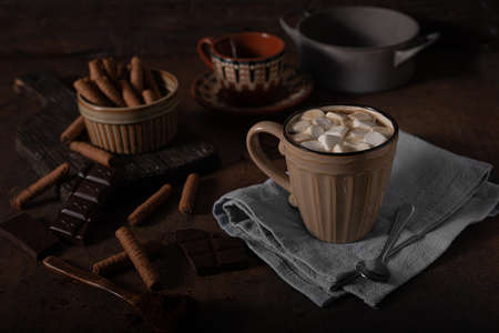Delicious and simple beverage with chocolate sticksの写真素材