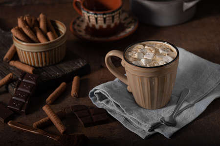 Delicious and simple beverage with chocolate sticksの写真素材
