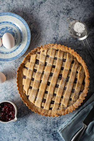Delicious pie with nuts and sugar, organic foodの写真素材