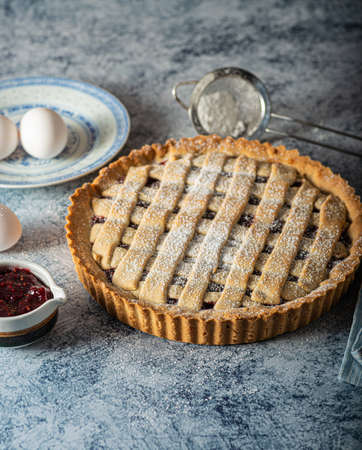 Delicious pie with nuts and sugar, organic foodの写真素材