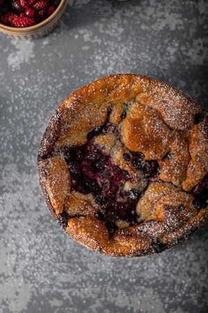 Delicious pie with fresh berries and lemonの写真素材