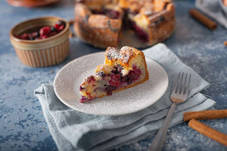 Delicious pie with fresh berries and lemonの写真素材
