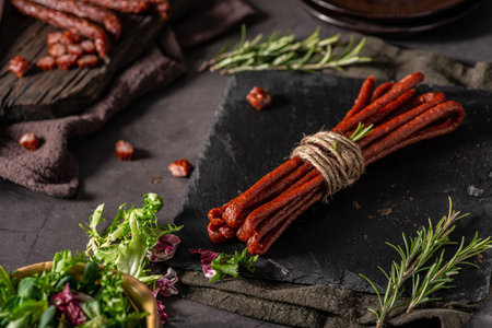 Delicious kabanos full of meat food photographyの写真素材