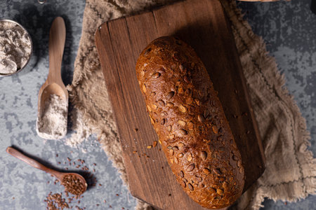 Delicious wholegrain bread with seeds and organic flourの写真素材
