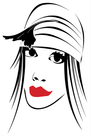 Woman with red lips  handmade digital painting by me のイラスト素材