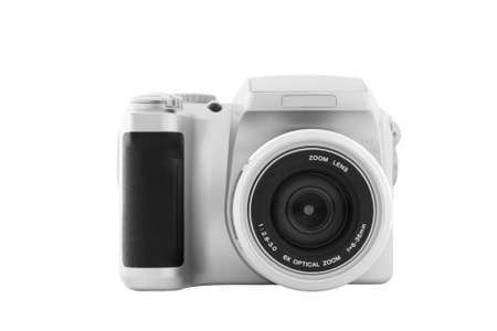 Typical compact zoom digital camera isolated on whiteの写真素材