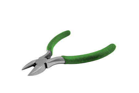 Small pair of green handled wire cutters isolated on whiteの写真素材