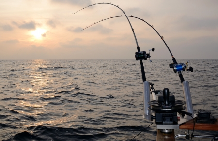 Big game fishing at sunset
