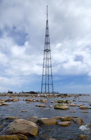 Radio tower on Swedish sea coastの写真素材